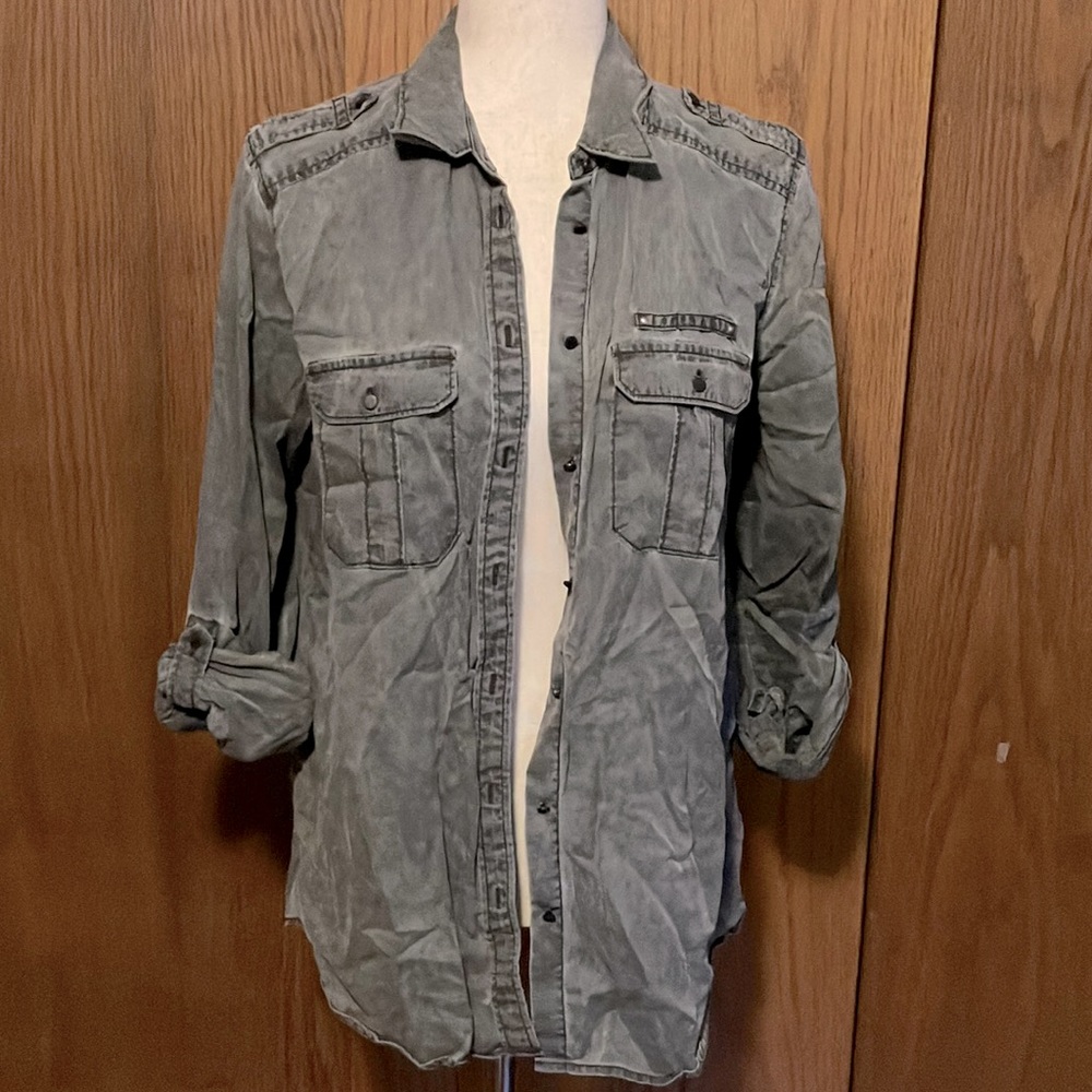 Express Boyfriend Distressed Button-Down
